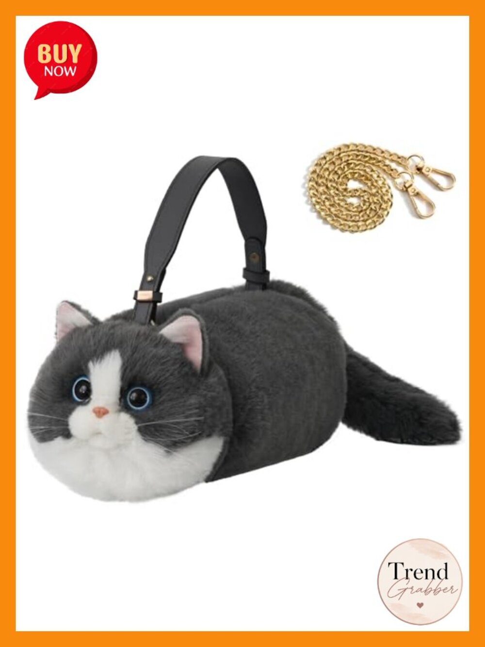 Realistic Cat Crossbody Bag with Adjustable Strap and Metal Chain, Gift for